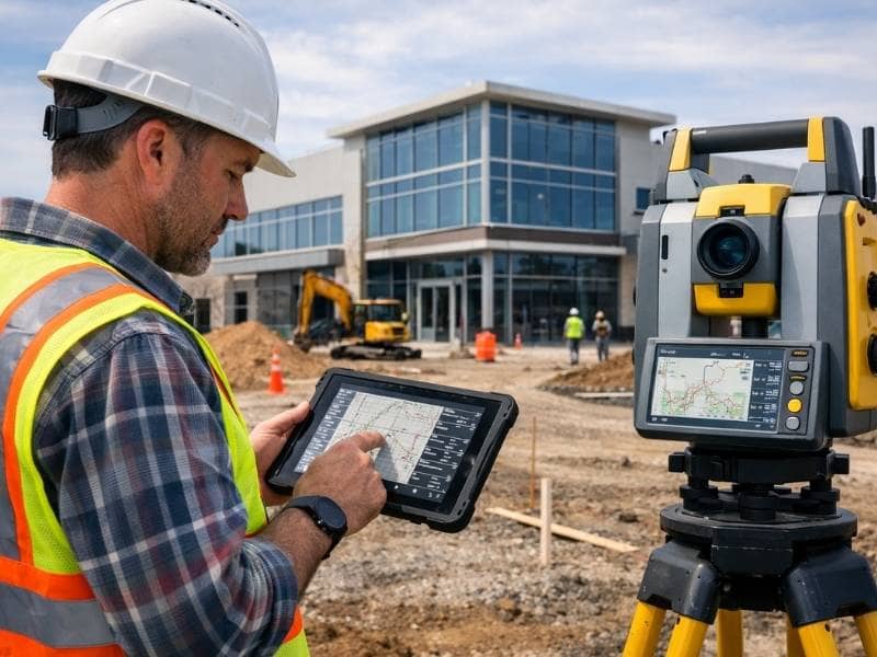 Surveyor conducting an ALTA survey for a commercial property development