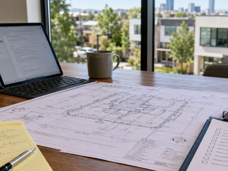 Mortgage survey documents reviewed before a real estate closing in Denver CO
