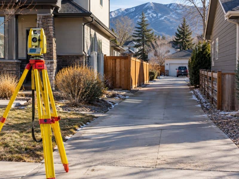 Licensed land surveyor equipment beside a shared driveway in Denver Colorado
